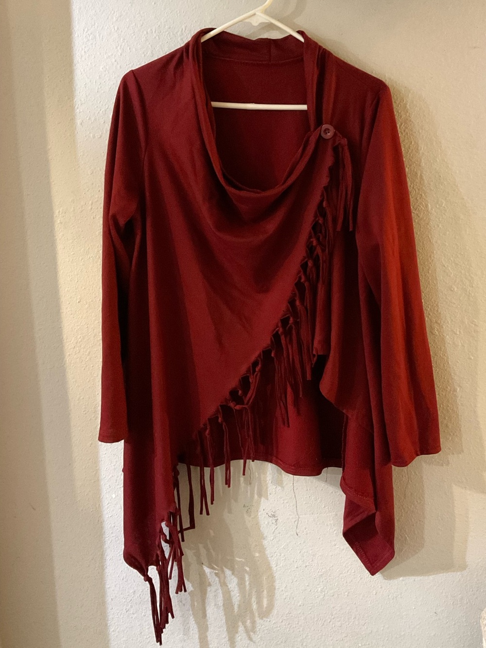 Women's Fringe Drape Sweater Jacket - Burgundy